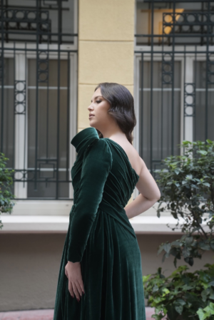 فستان مخمل زيتي